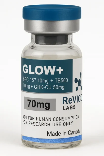 Glow+ Blend (BPC-157 10mg + TB-500 10mg + GHK-Cu 50mg) research peptide vial